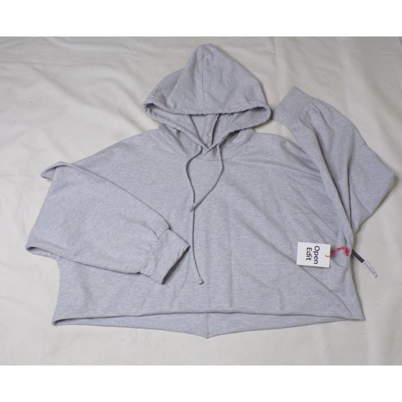 🆕 OPEN EDIT NORDSTROM Gray Hoodie Crop Sweatshirt Large - Picture 1 of 4